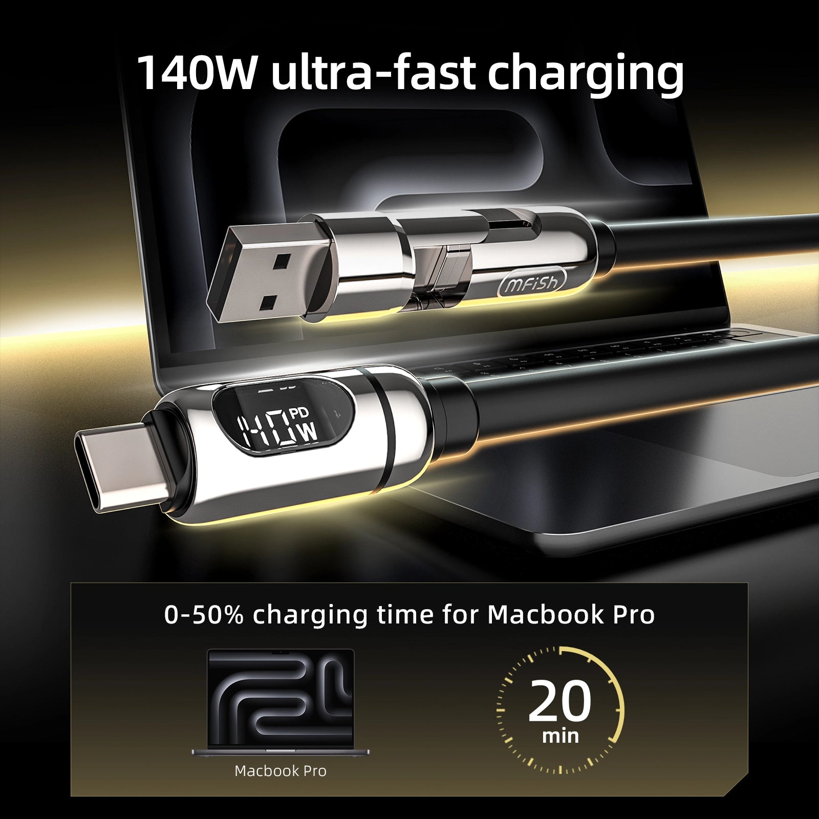 mfish Gemini Dragon Charging Cable (Dual Device, 140W, Real time display)
