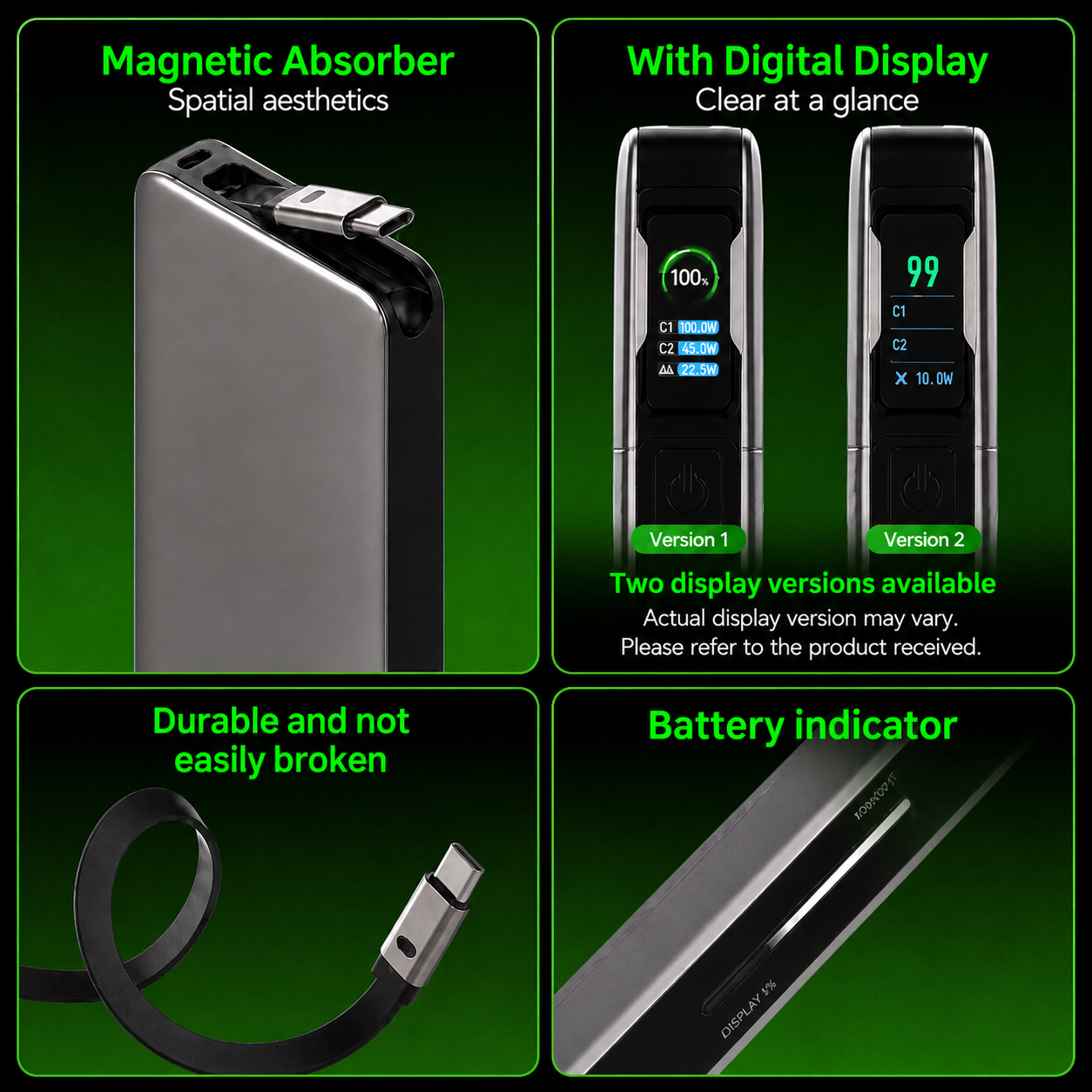 mfish E-RHINO Powerbank (10K, 45W, eingebautes und einziehbares Kabel)