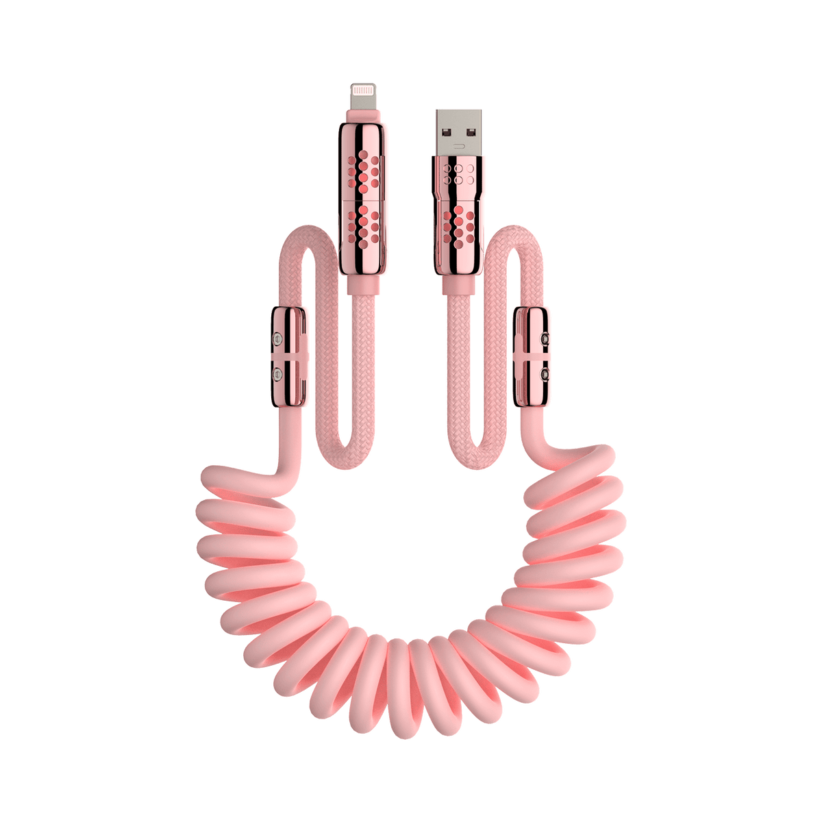 mfish Armored Dragon 8 Coiled Cable Pink (4-in-1, 240W) - Tangle-Free for Car & Desk