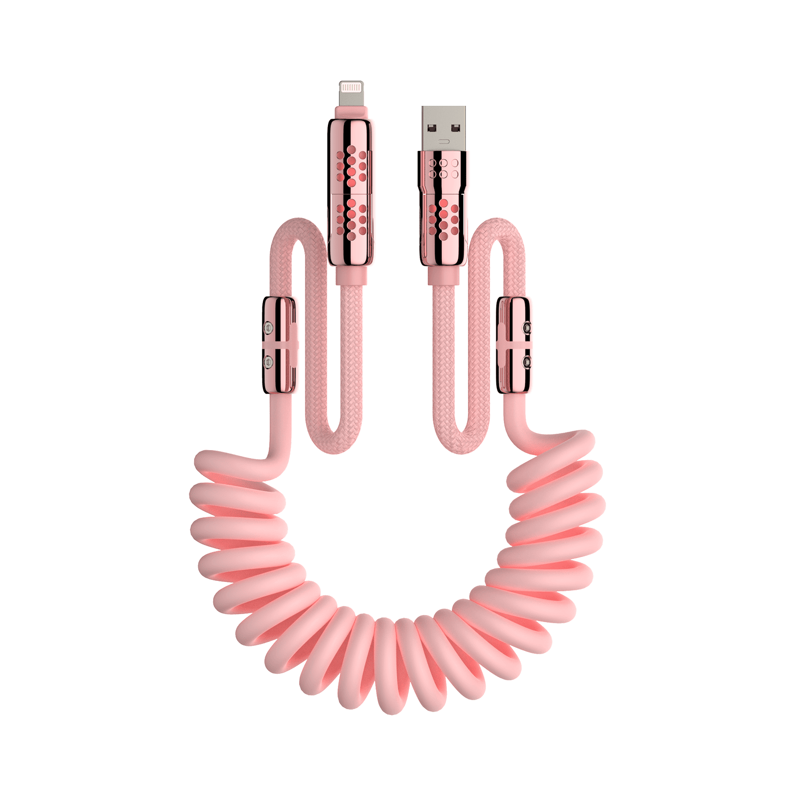 🎁 mfish Armored Dragon 8 Coiled Cable Pink (4-in-1, 240W) - Tangle-Free for Car & Desk (100% off)