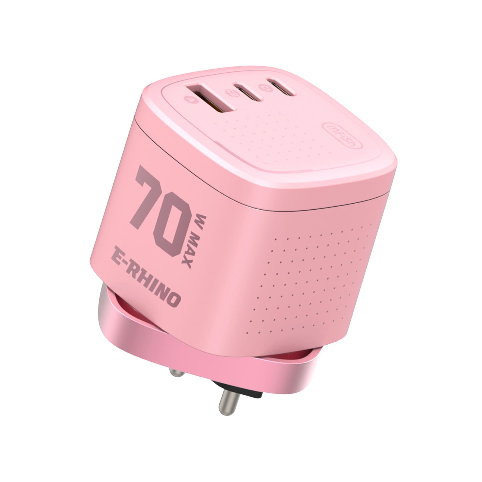mfish E-RHINO Global Travel Charger (70W, 3-Port, GaN, Integrated Rotary Plug)