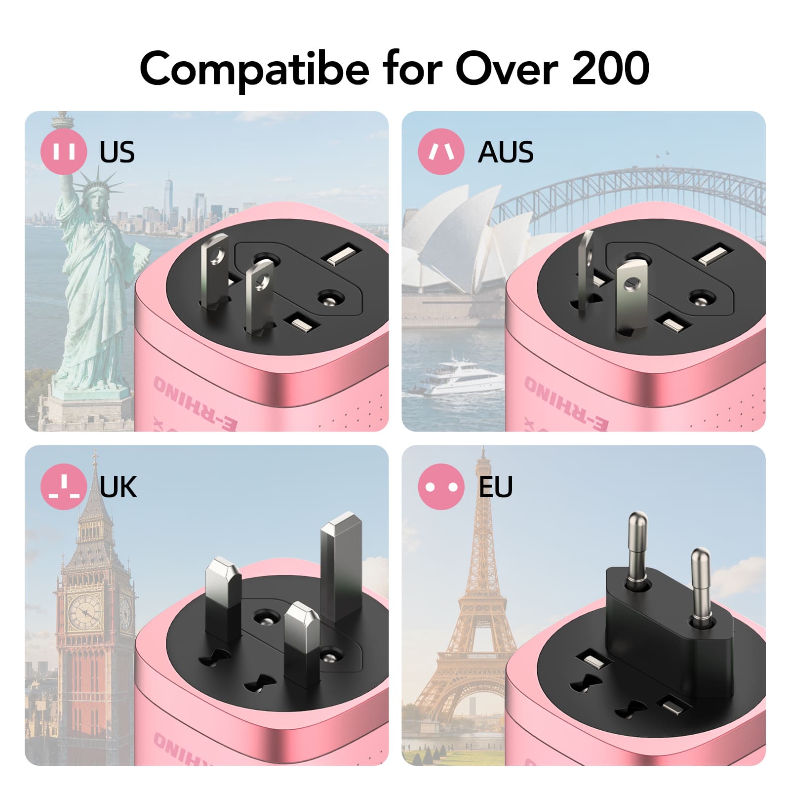 mfish E-RHINO Global Travel Charger (70W, 3-Port, GaN, Integrated Rotary Plug)