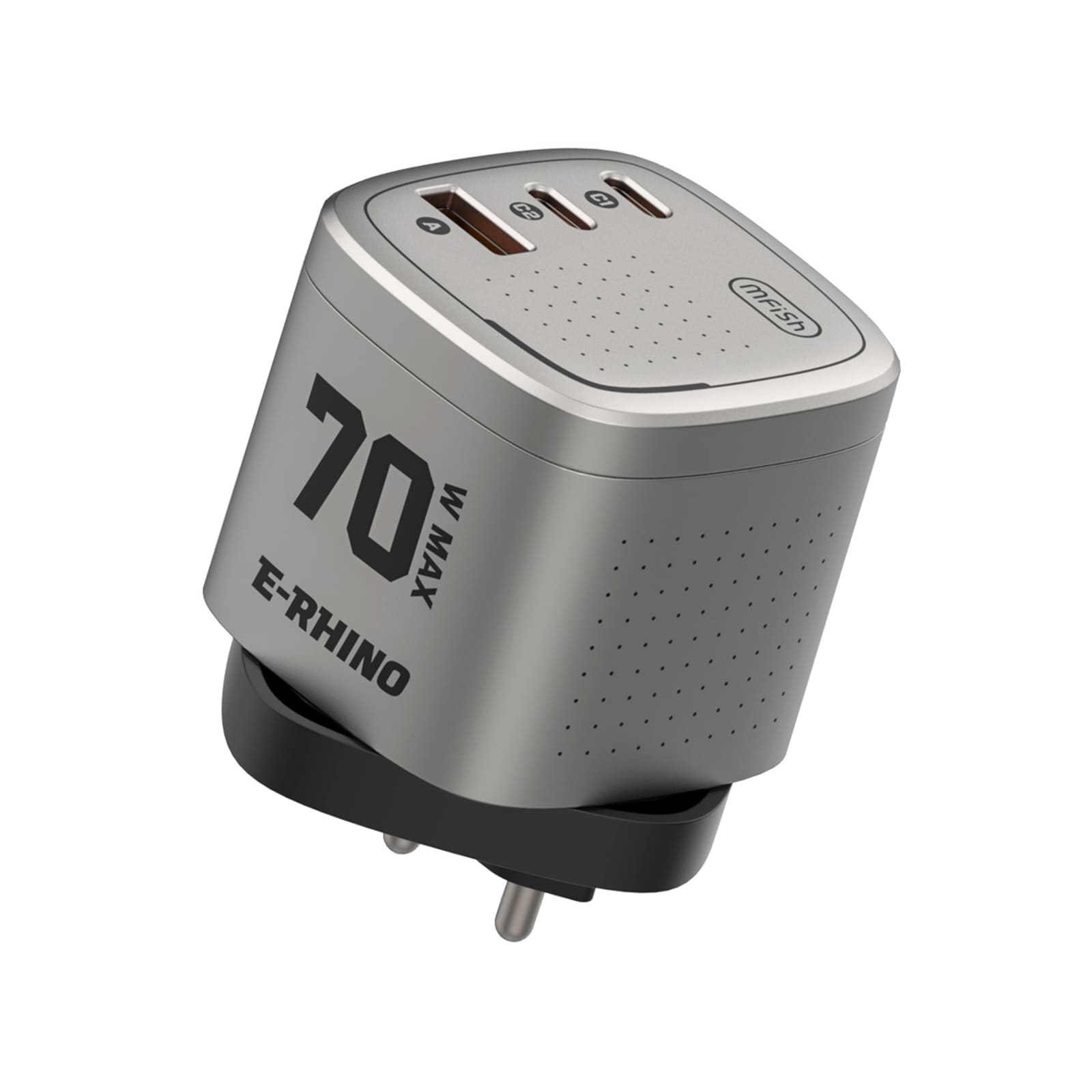 mfish E-RHINO Global Travel Charger (70W, 3-Port, GaN, Integrated Rotary Plug)